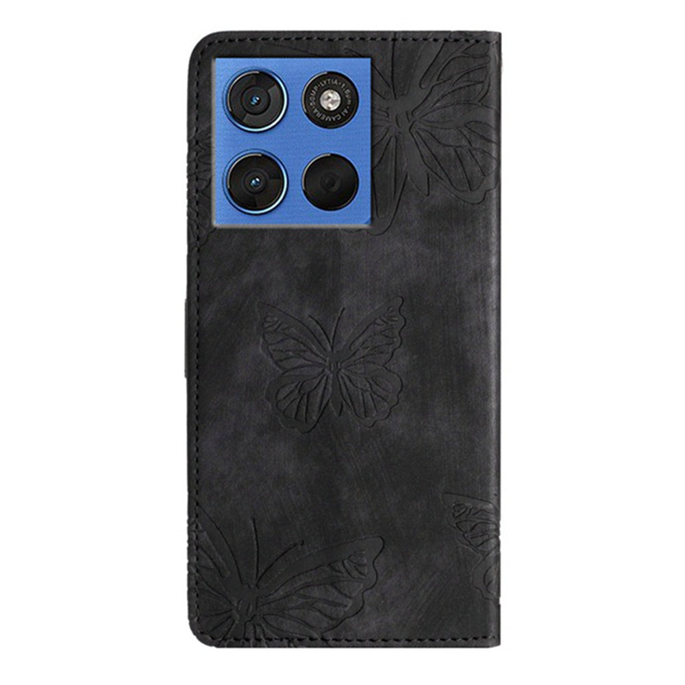 For Motorola Edge 70 5G Case Butterfly Design Flip Wallet Leather Phone Cover Skin-Touch - Black