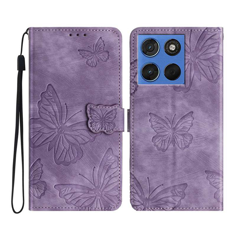 For Motorola Edge 70 5G Case Butterfly Design Flip Wallet Leather Phone Cover Skin-Touch - Purple