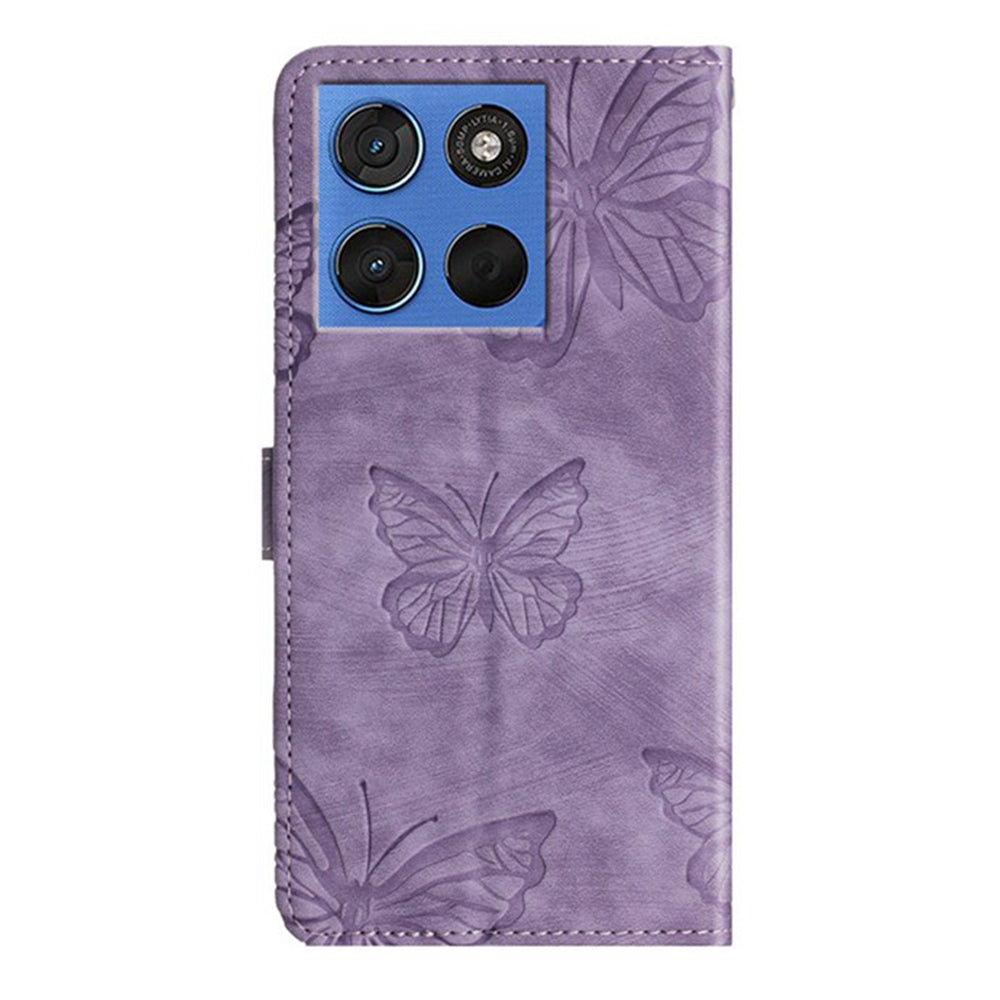 For Motorola Edge 70 5G Case Butterfly Design Flip Wallet Leather Phone Cover Skin-Touch - Purple