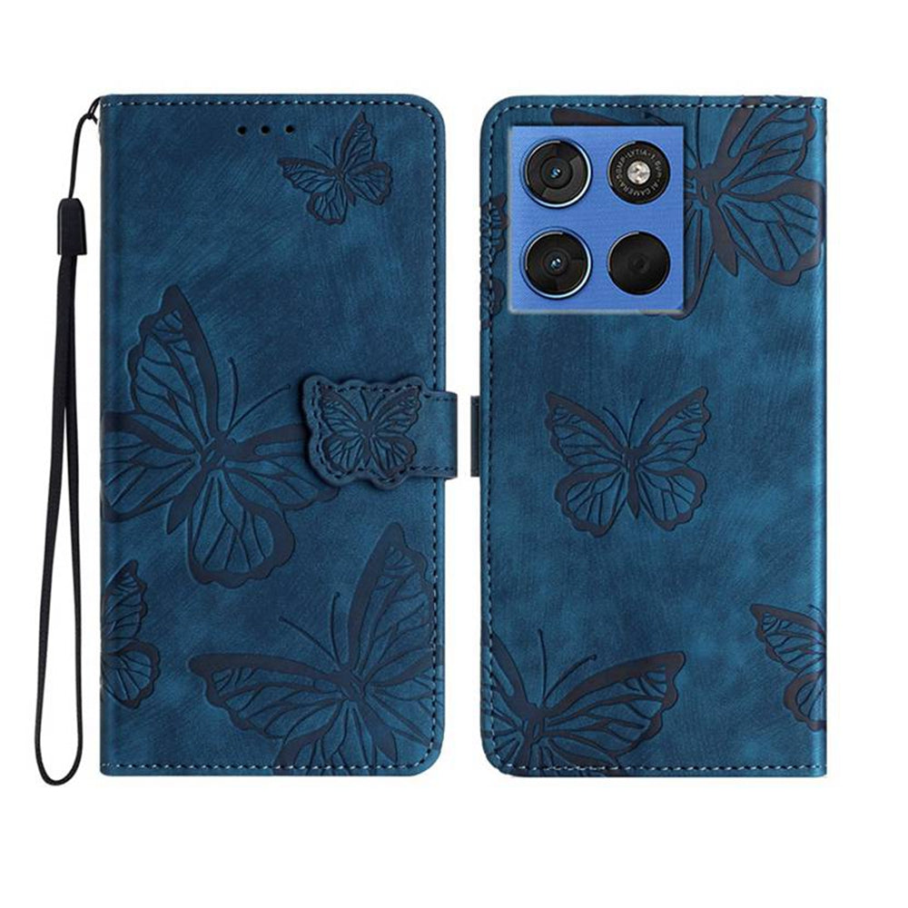 For Motorola Edge 70 5G Case Butterfly Design Flip Wallet Leather Phone Cover Skin-Touch - Blue