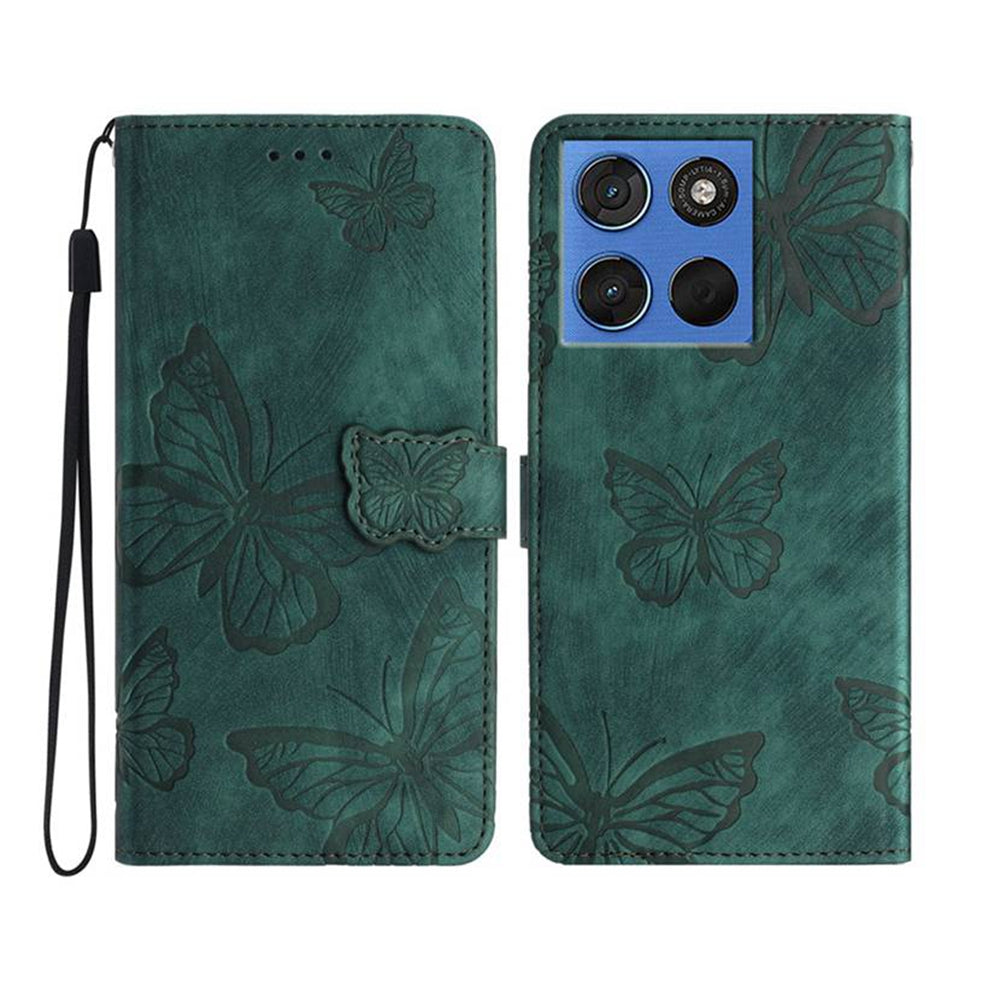 For Motorola Edge 70 5G Case Butterfly Design Flip Wallet Leather Phone Cover Skin-Touch - Green