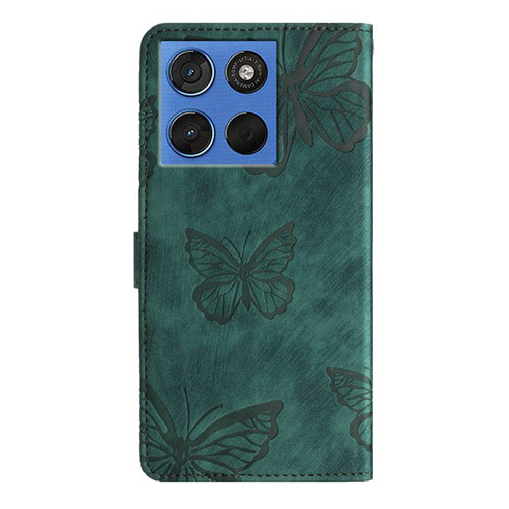 For Motorola Edge 70 5G Case Butterfly Design Flip Wallet Leather Phone Cover Skin-Touch - Green