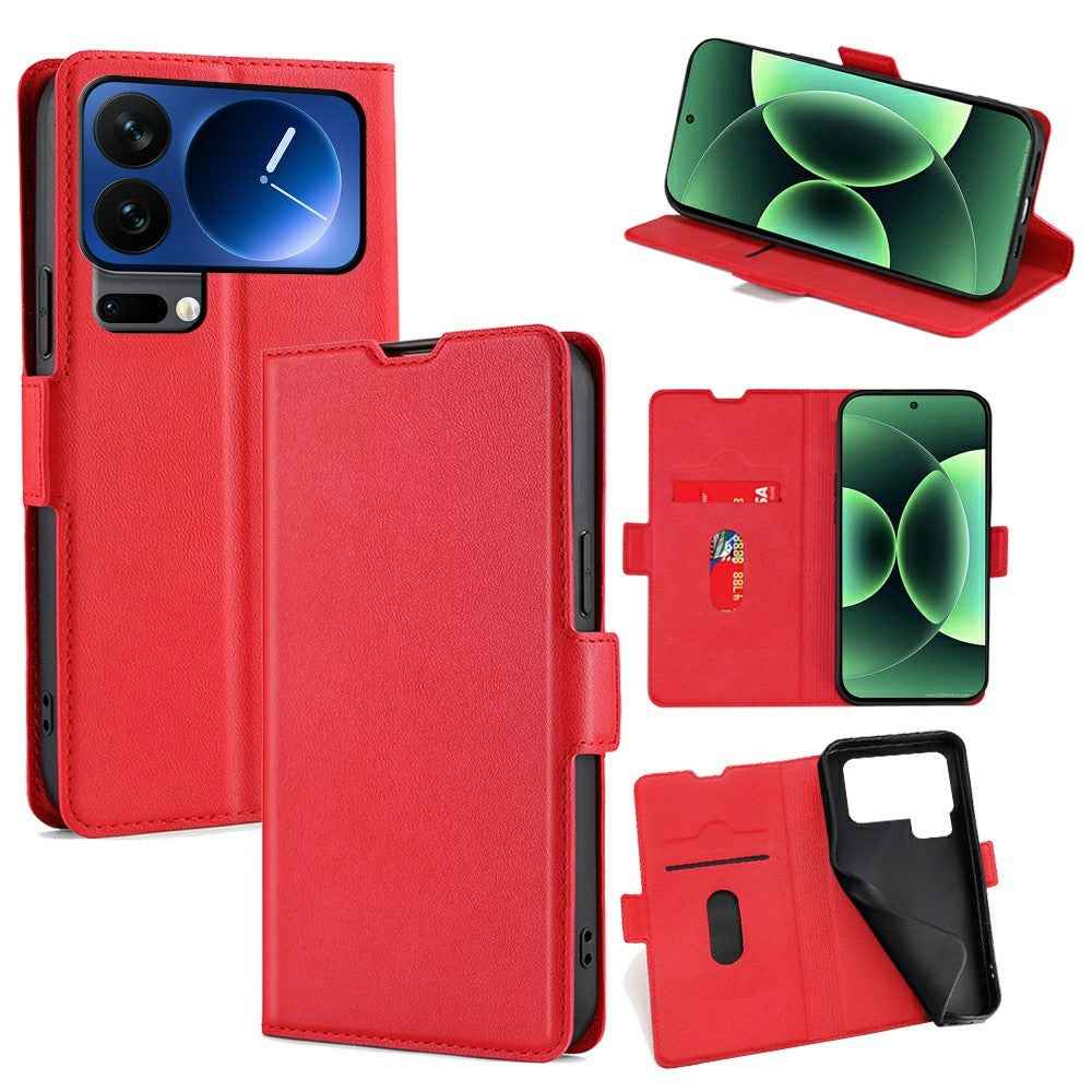 For Xiaomi 17 Pro Case Card Holder PU Leather Phone Cover - Red