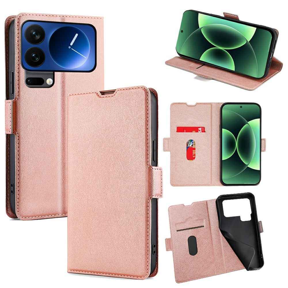 For Xiaomi 17 Pro Case Card Holder PU Leather Phone Cover - Rose Gold