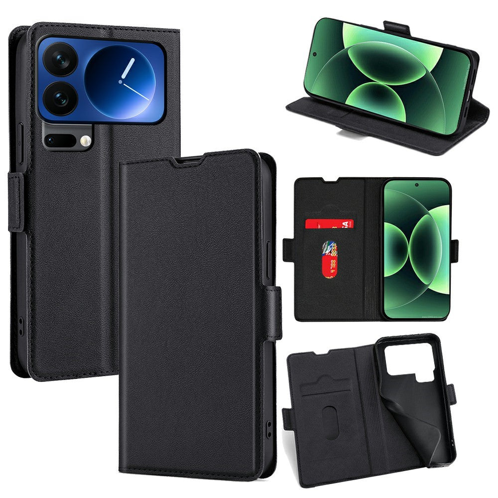 For Xiaomi 17 Pro Max Case Card Holder PU Leather Phone Cover - Black