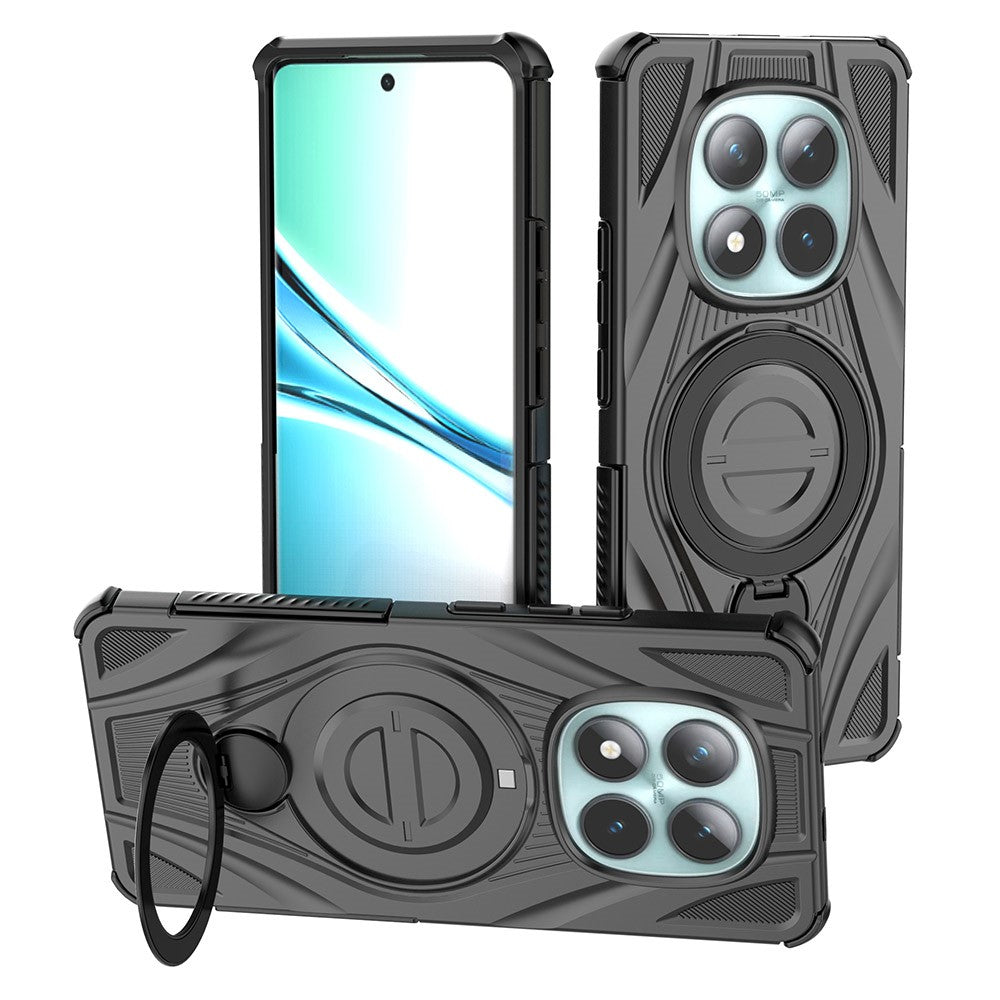 For Xiaomi Poco M8 5G / Redmi Note 15 5G (Global) Magnetic Case Rotating Kickstand TPU PC Shockproof Phone Back Cover - Black