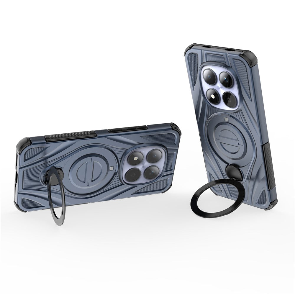 For Xiaomi Redmi Note 15 Pro 5G Magnetic Case Rotating Kickstand TPU PC Shockproof Phone Back Cover - Dark Blue