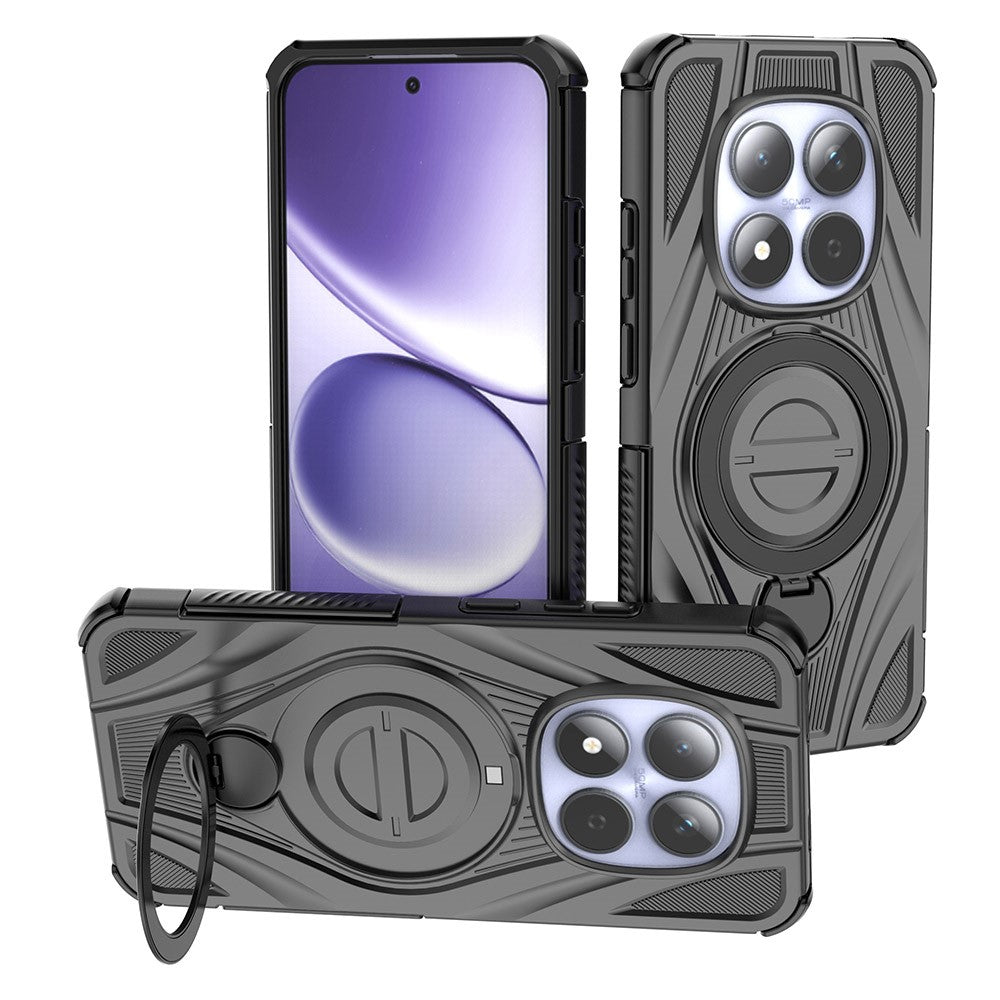For Xiaomi Redmi Note 15 Pro 5G Magnetic Case Rotating Kickstand TPU PC Shockproof Phone Back Cover - Black