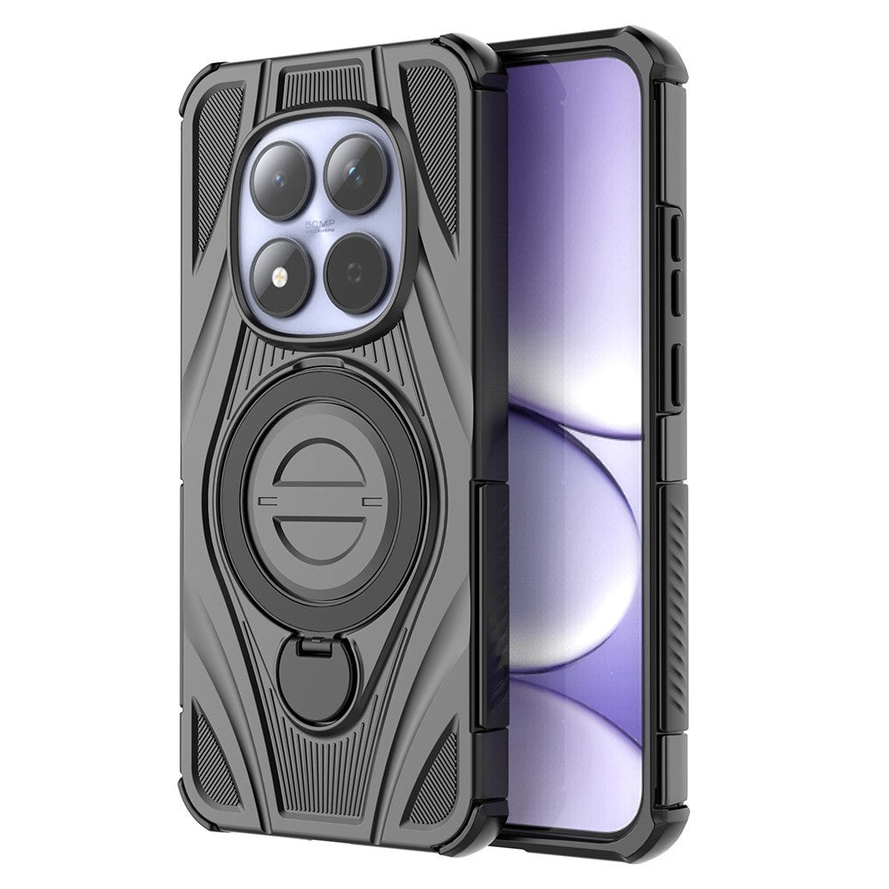 For Xiaomi Redmi Note 15 Pro 5G Magnetic Case Rotating Kickstand TPU PC Shockproof Phone Back Cover - Black