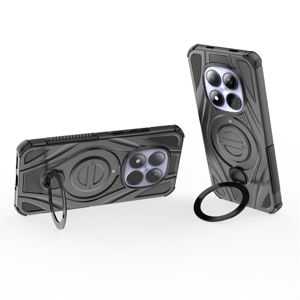 For Xiaomi Redmi Note 15 Pro 5G Magnetic Case Rotating Kickstand TPU PC Shockproof Phone Back Cover - Black
