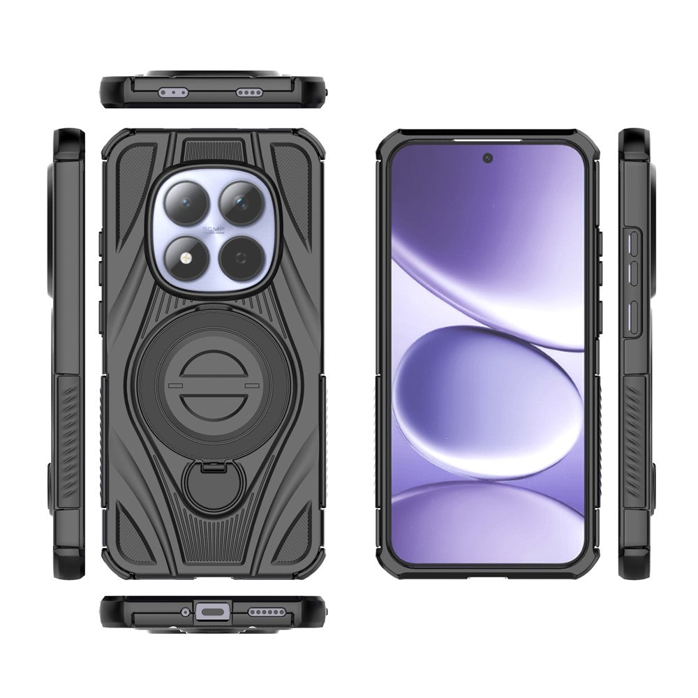 For Xiaomi Redmi Note 15 Pro 5G Magnetic Case Rotating Kickstand TPU PC Shockproof Phone Back Cover - Black