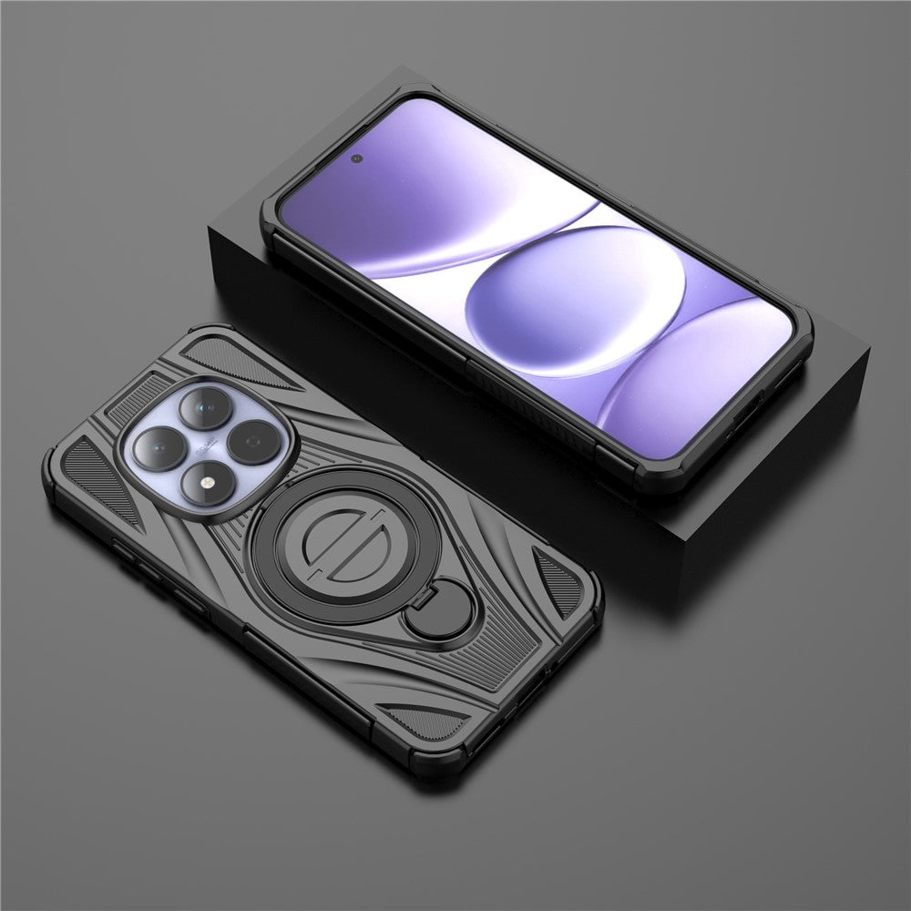 For Xiaomi Redmi Note 15 Pro 5G Magnetic Case Rotating Kickstand TPU PC Shockproof Phone Back Cover - Black