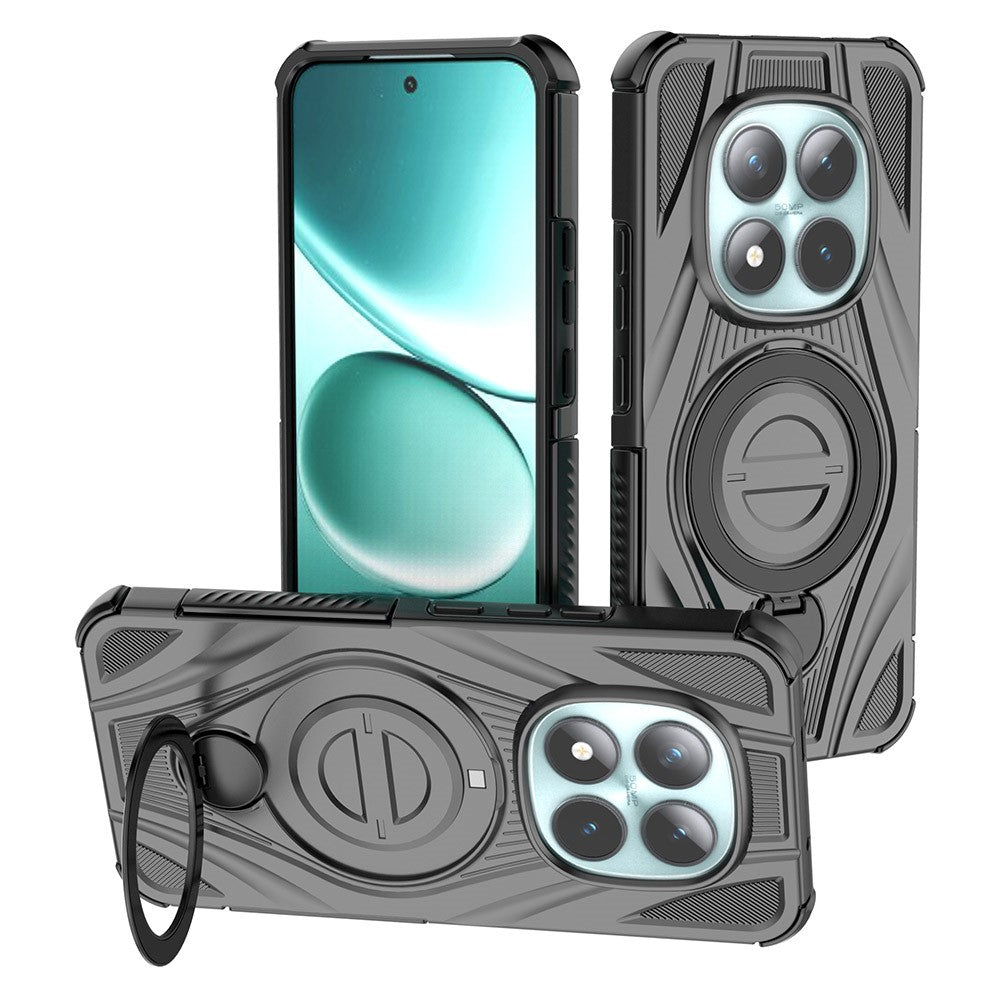 For Xiaomi Poco M8 Pro 5G / Redmi Note 15 Pro+ 5G (Global) Magnetic Case Rotating Kickstand TPU PC Shockproof Phone Back Cover - Black