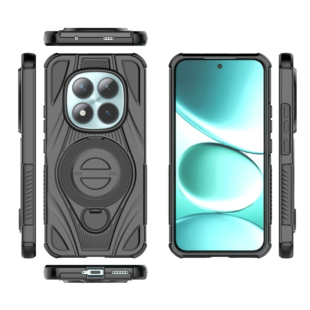 For Xiaomi Poco M8 Pro 5G / Redmi Note 15 Pro+ 5G (Global) Magnetic Case Rotating Kickstand TPU PC Shockproof Phone Back Cover - Black