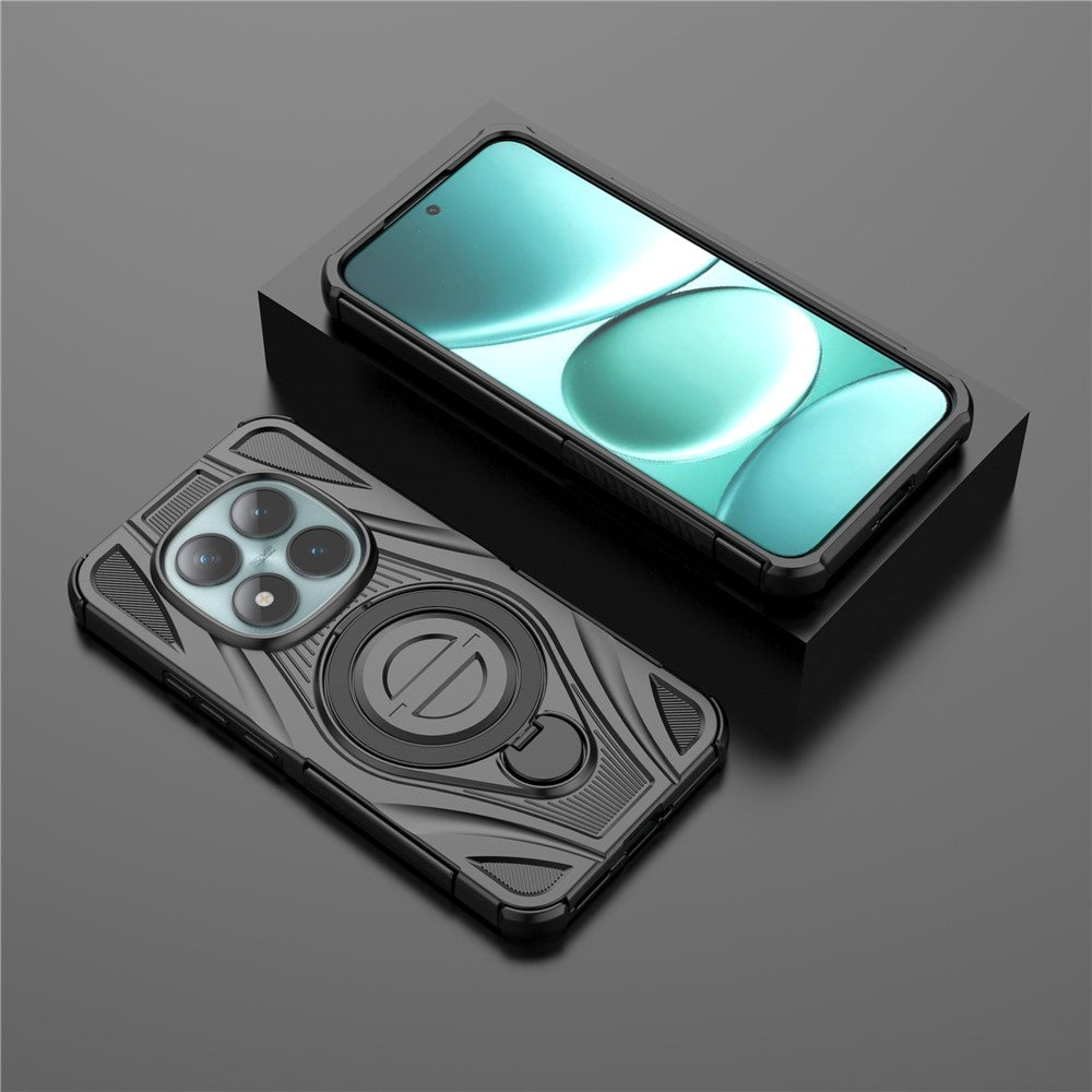For Xiaomi Poco M8 Pro 5G / Redmi Note 15 Pro+ 5G (Global) Magnetic Case Rotating Kickstand TPU PC Shockproof Phone Back Cover - Black