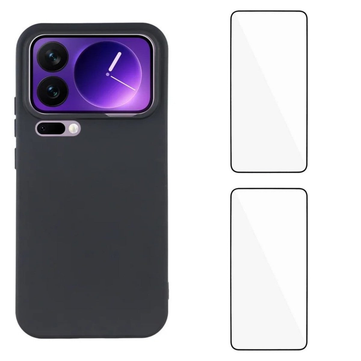 For Xiaomi 17 Pro Max Case WANLONFENG ZB1 Series Precise Cutouts Straight Edge TPU Phone Cover with 2Pcs Tempered Glass Films - Black