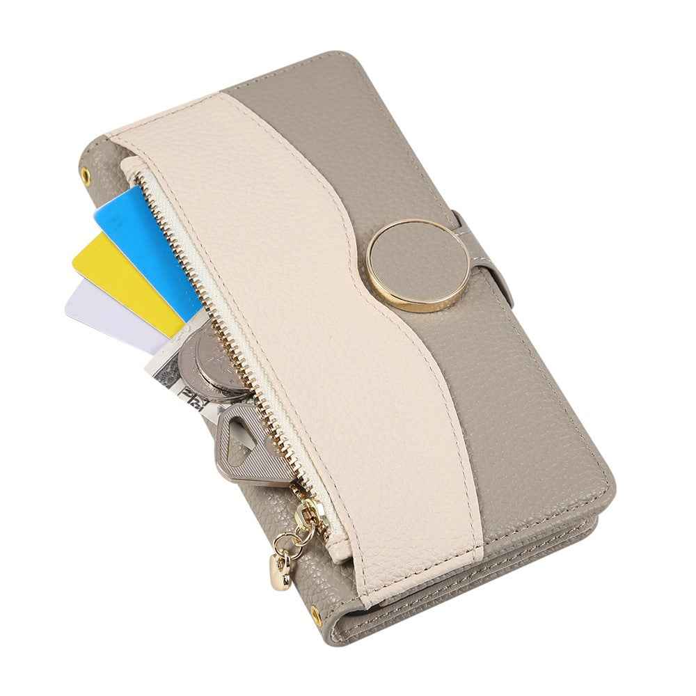 For Xiaomi 17 Pro Case Zipper Wallet Color Splicing TPU PU Leather Flip Phone Cover with Strap - Grey