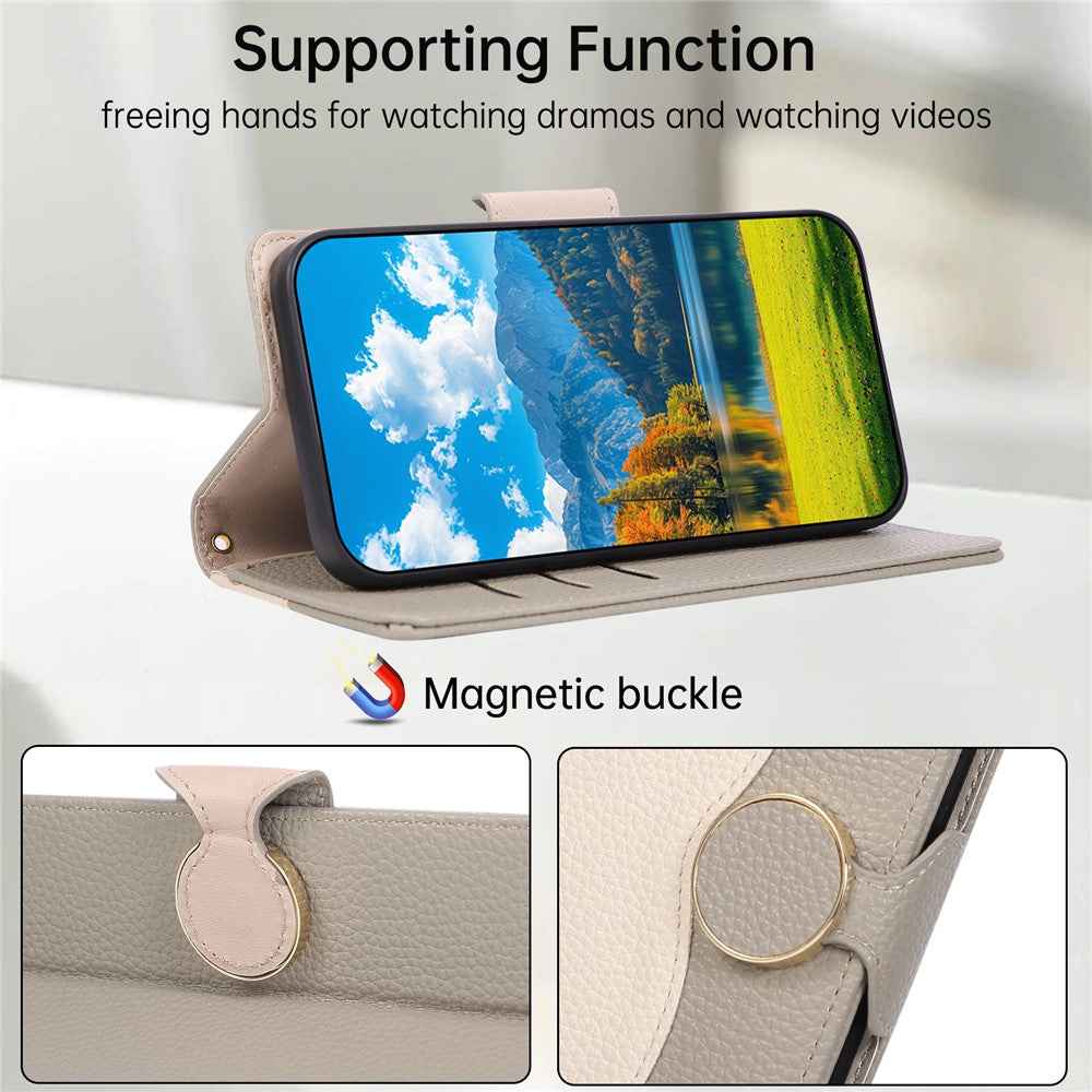For Xiaomi 17 Pro Case Zipper Wallet Color Splicing TPU PU Leather Flip Phone Cover with Strap - Grey