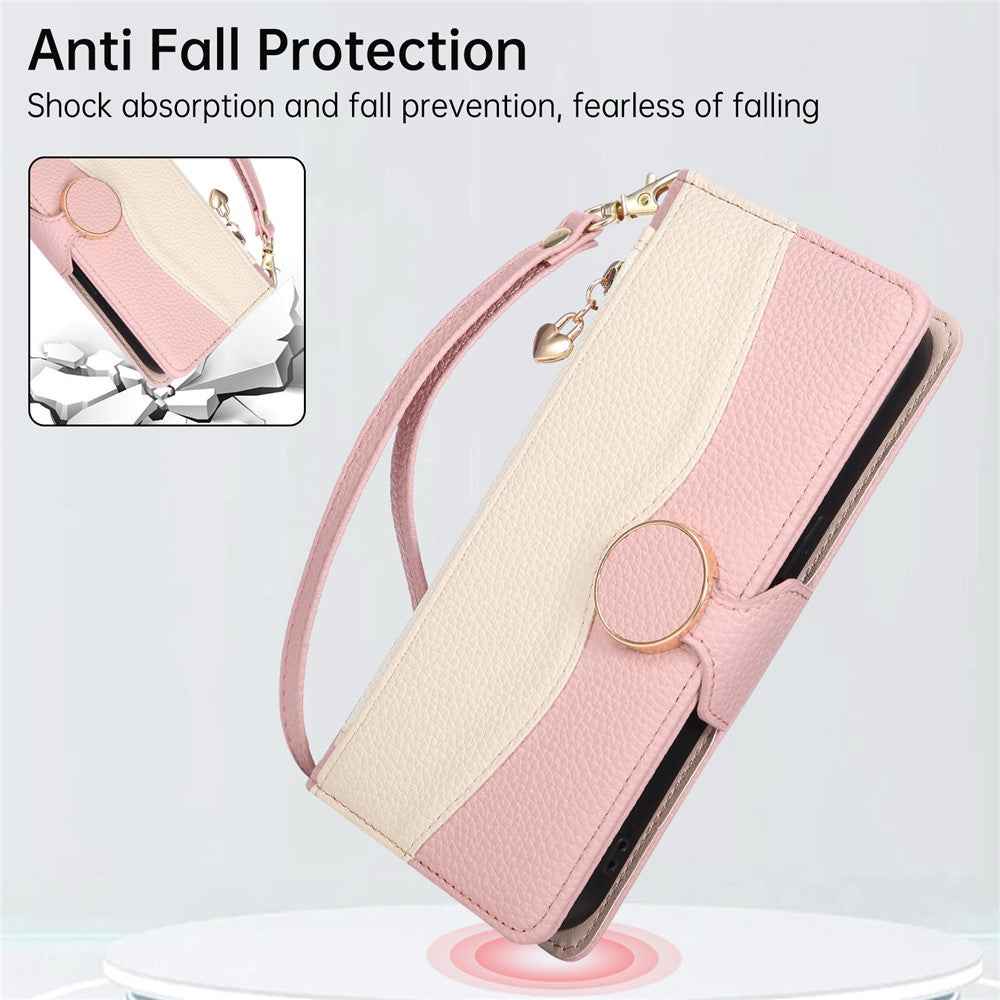 For Xiaomi 17 Pro Case Zipper Wallet Color Splicing TPU PU Leather Flip Phone Cover with Strap - Pink