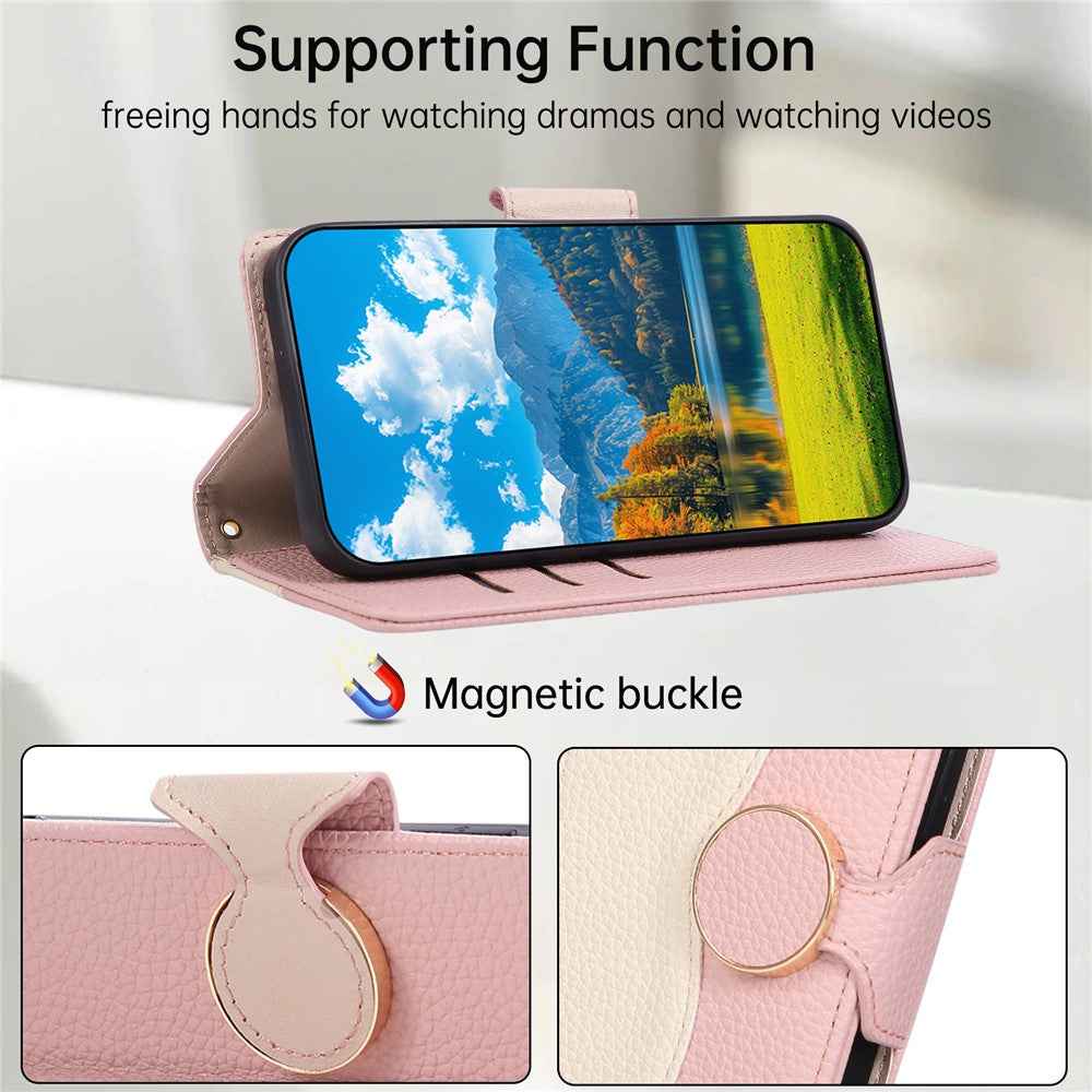 For Xiaomi 17 Pro Case Zipper Wallet Color Splicing TPU PU Leather Flip Phone Cover with Strap - Pink