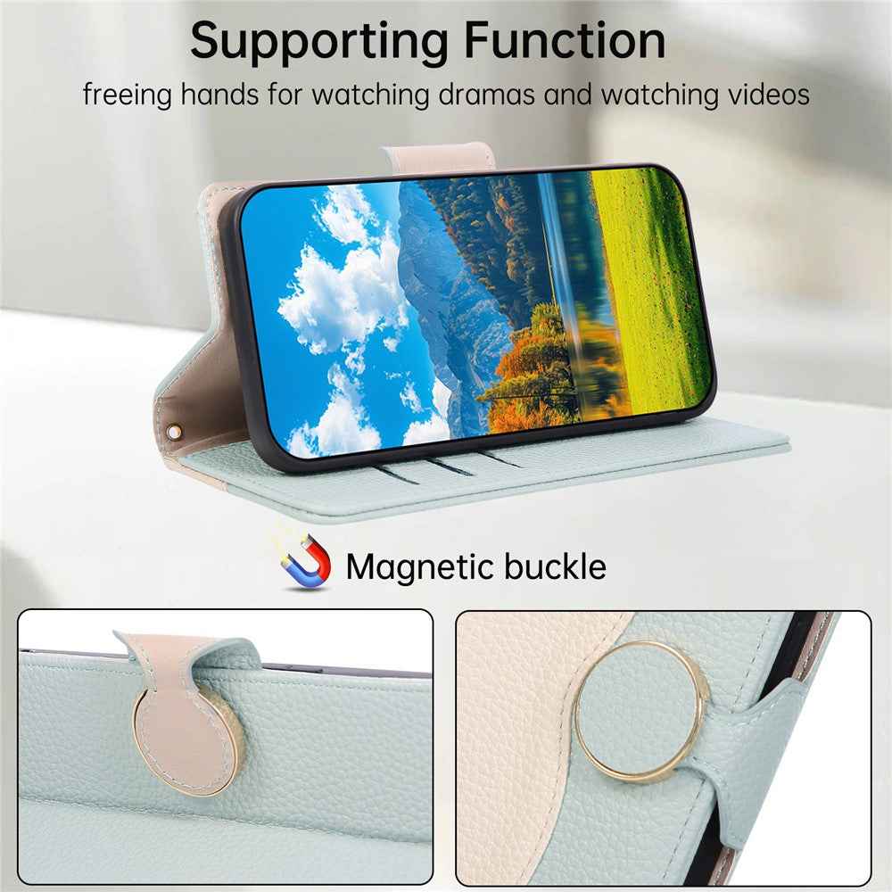 For Xiaomi 17 Pro Case Zipper Wallet Color Splicing TPU PU Leather Flip Phone Cover with Strap - Green