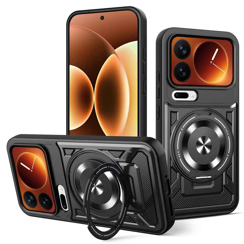 For Xiaomi 17 Pro Magnetic Case Rotating Kickstand TPU + PC Phone Cover - Black