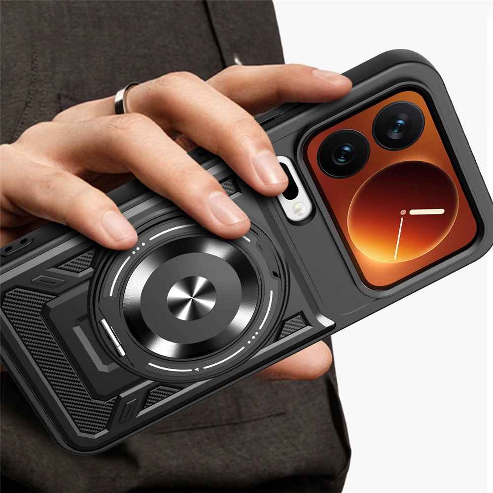 For Xiaomi 17 Pro Magnetic Case Rotating Kickstand TPU + PC Phone Cover - Black