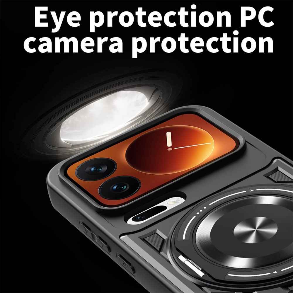 For Xiaomi 17 Pro Magnetic Case Rotating Kickstand TPU + PC Phone Cover - Black