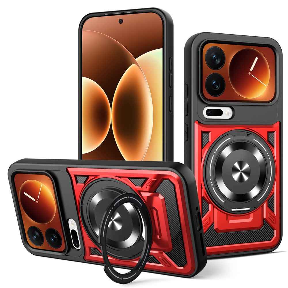 For Xiaomi 17 Pro Magnetic Case Rotating Kickstand TPU + PC Phone Cover - Red