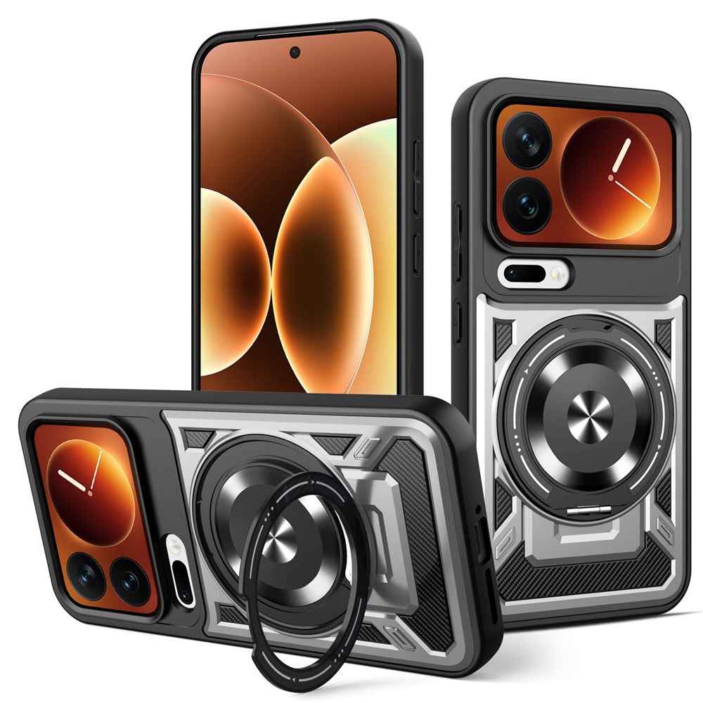 For Xiaomi 17 Pro Magnetic Case Rotating Kickstand TPU + PC Phone Cover - Grey
