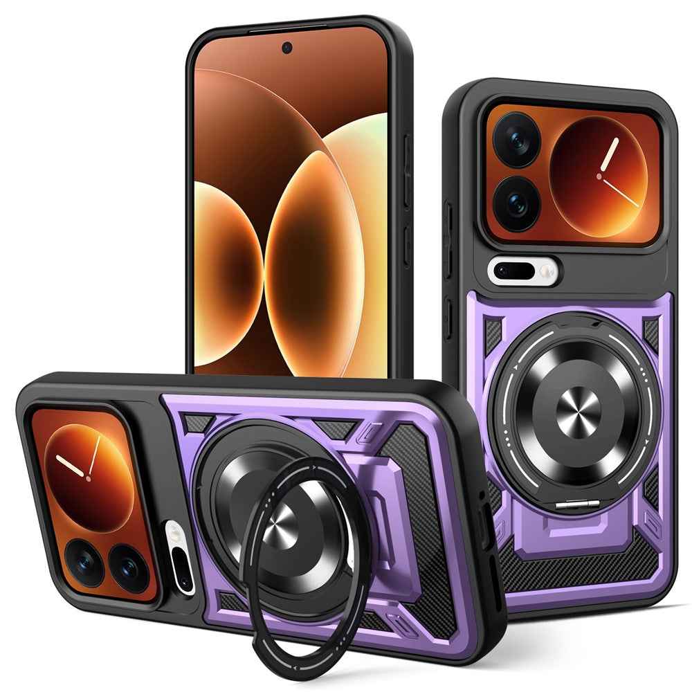 For Xiaomi 17 Pro Magnetic Case Rotating Kickstand TPU + PC Phone Cover - Purple