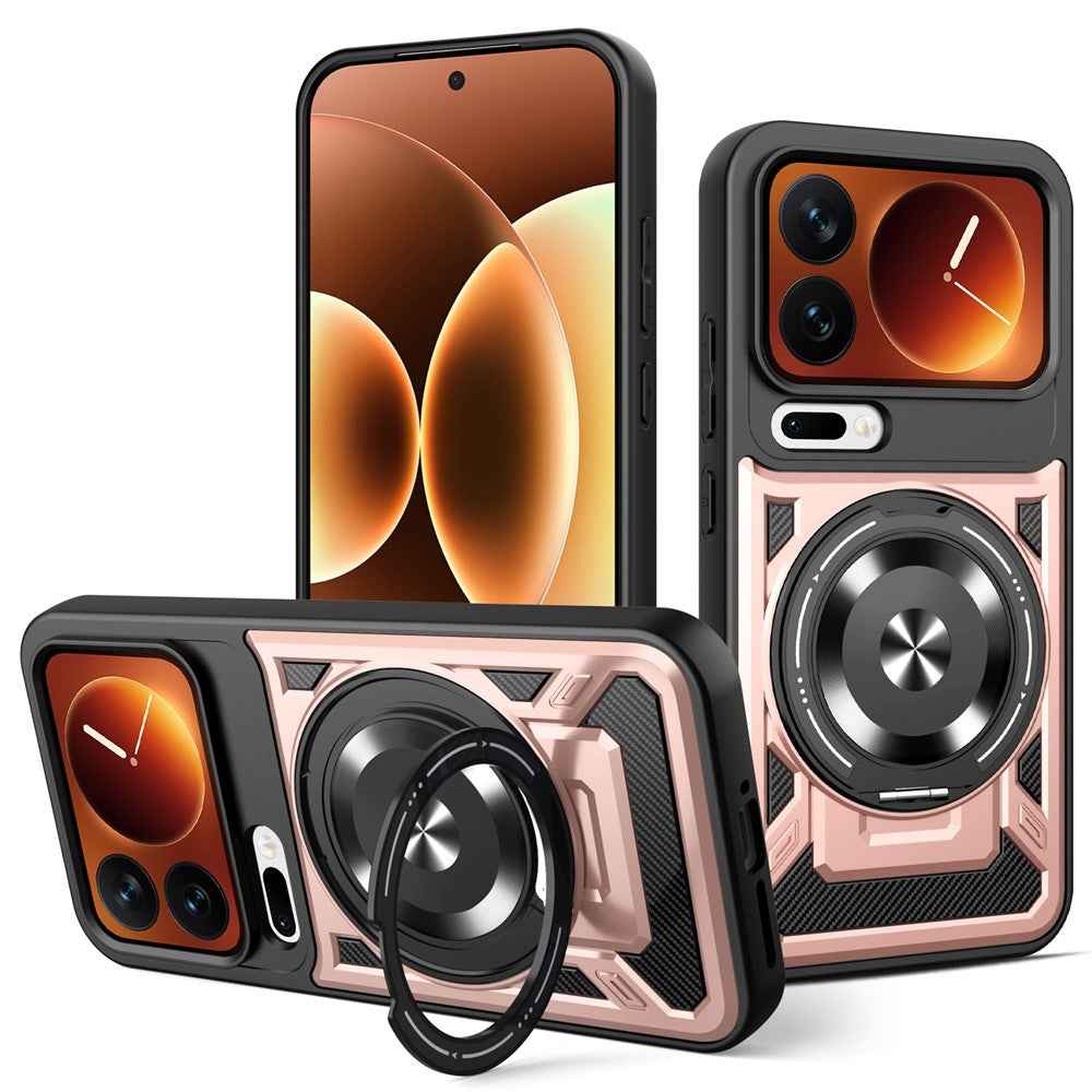For Xiaomi 17 Pro Magnetic Case Rotating Kickstand TPU + PC Phone Cover - Rose Gold