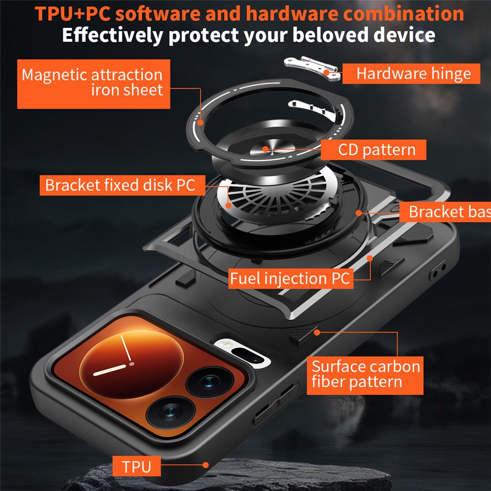For Xiaomi 17 Pro Max Magnetic Case Rotating Kickstand TPU + PC Phone Cover - Black