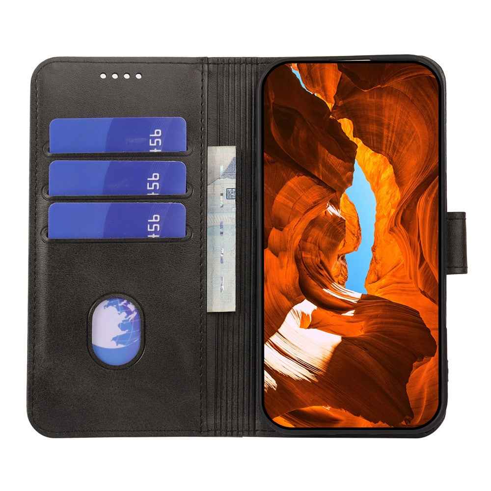 For Xiaomi 17 Pro Case Wallet Stand Magnetic Clasp Closure Calf Texture Leather Phone Cover - Black
