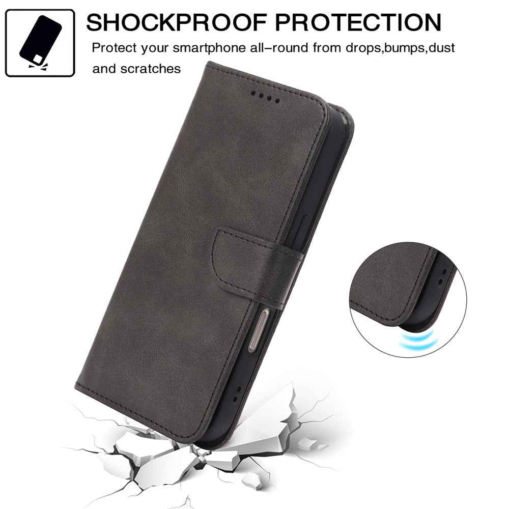 For Xiaomi 17 Pro Case Wallet Stand Magnetic Clasp Closure Calf Texture Leather Phone Cover - Black