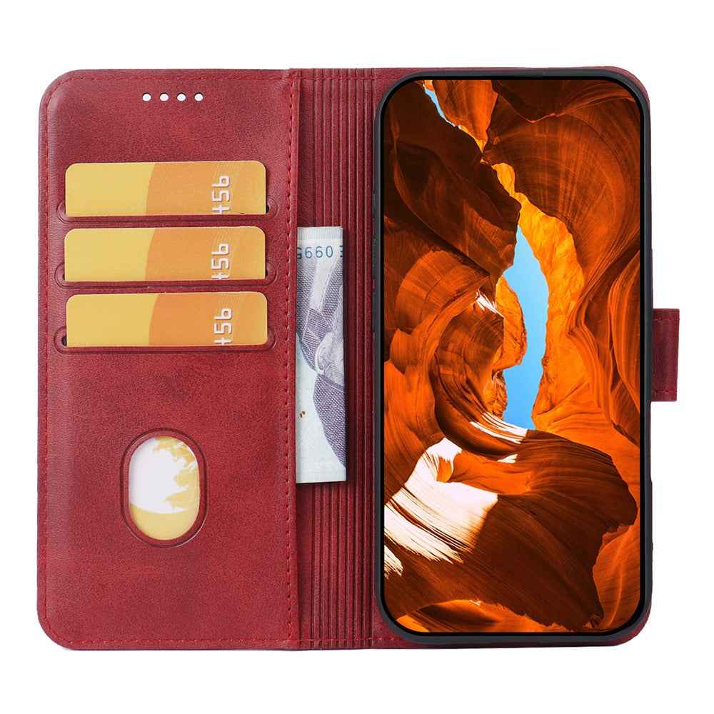 For Xiaomi 17 Pro Case Wallet Stand Magnetic Clasp Closure Calf Texture Leather Phone Cover - Red