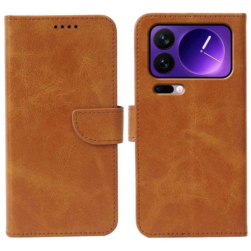 For Xiaomi 17 Pro Case Wallet Stand Magnetic Clasp Closure Calf Texture Leather Phone Cover - Yellow