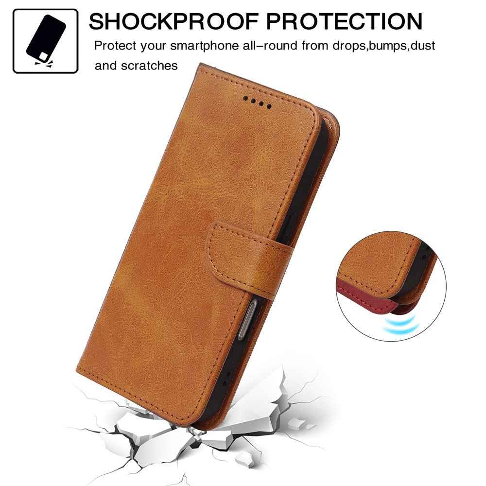 For Xiaomi 17 Pro Case Wallet Stand Magnetic Clasp Closure Calf Texture Leather Phone Cover - Yellow