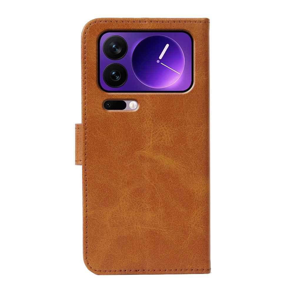 For Xiaomi 17 Pro Case Wallet Stand Magnetic Clasp Closure Calf Texture Leather Phone Cover - Yellow