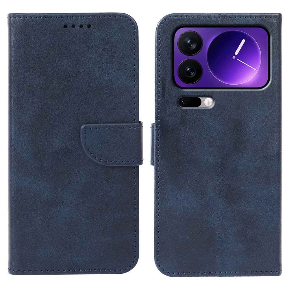 For Xiaomi 17 Pro Case Wallet Stand Magnetic Clasp Closure Calf Texture Leather Phone Cover - Blue