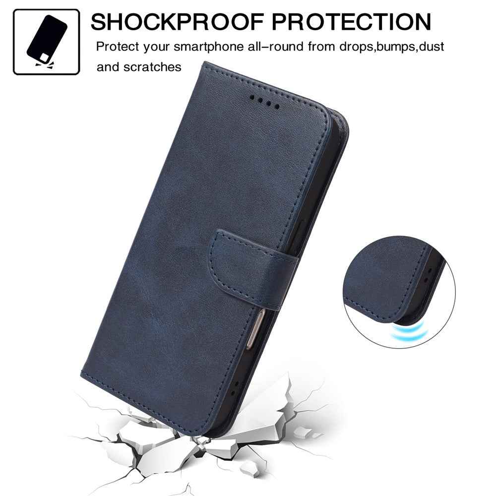 For Xiaomi 17 Pro Case Wallet Stand Magnetic Clasp Closure Calf Texture Leather Phone Cover - Blue