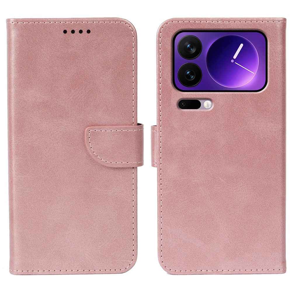 For Xiaomi 17 Pro Case Wallet Stand Magnetic Clasp Closure Calf Texture Leather Phone Cover - Rose Gold