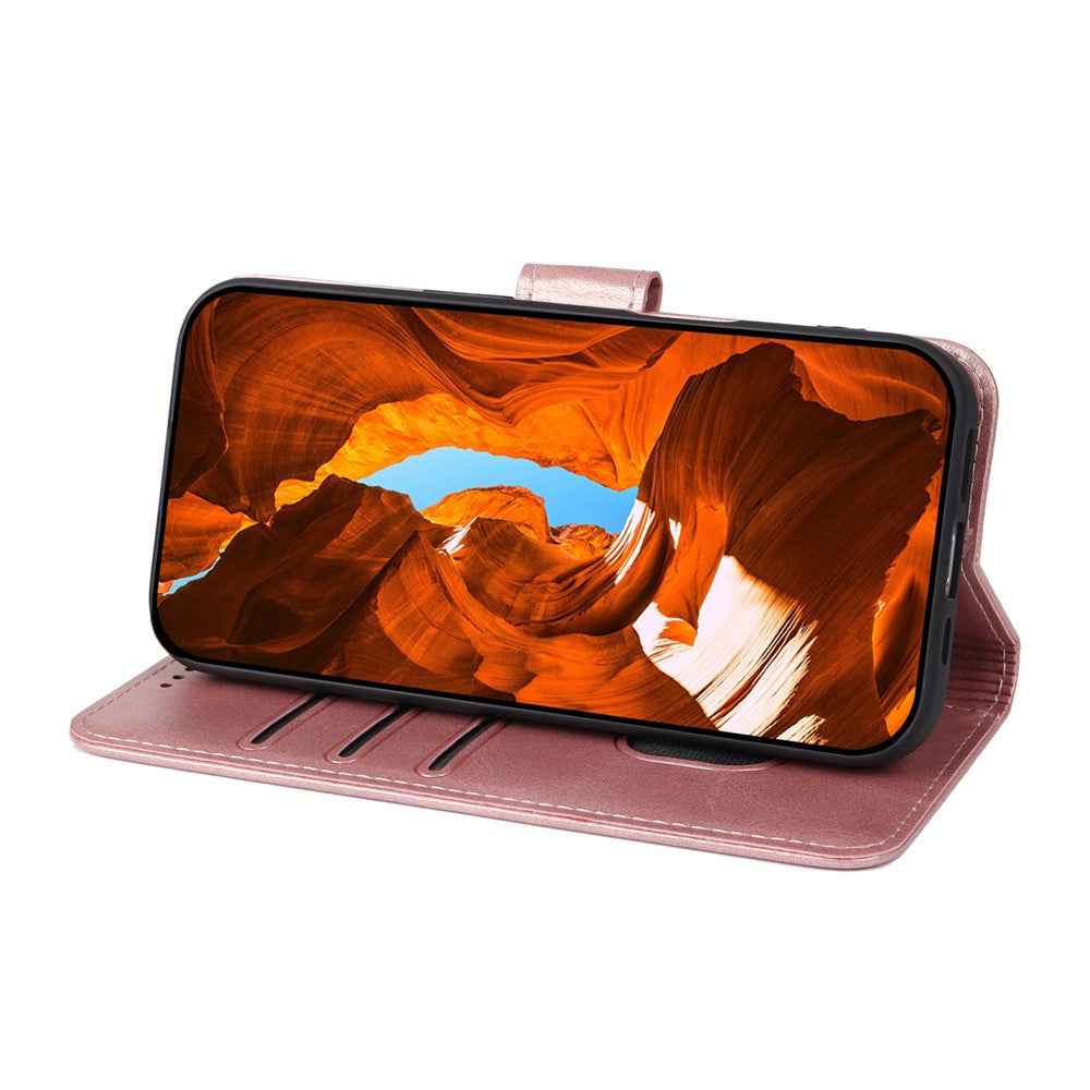 For Xiaomi 17 Pro Case Wallet Stand Magnetic Clasp Closure Calf Texture Leather Phone Cover - Rose Gold