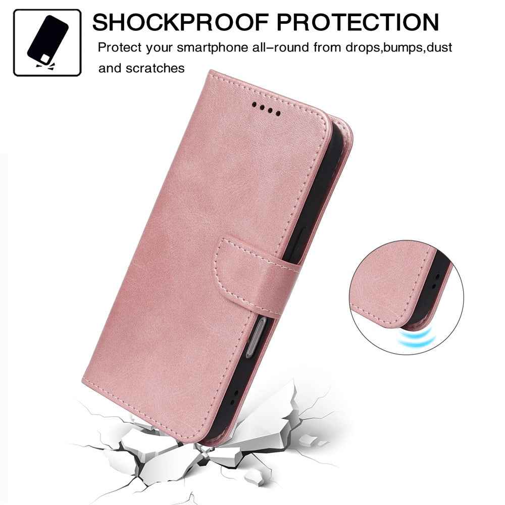For Xiaomi 17 Pro Case Wallet Stand Magnetic Clasp Closure Calf Texture Leather Phone Cover - Rose Gold