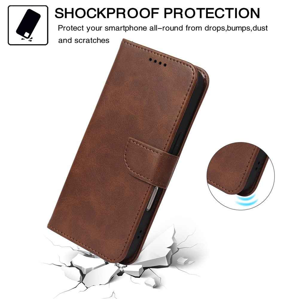 For Xiaomi 17 Pro Case Wallet Stand Magnetic Clasp Closure Calf Texture Leather Phone Cover - Brown