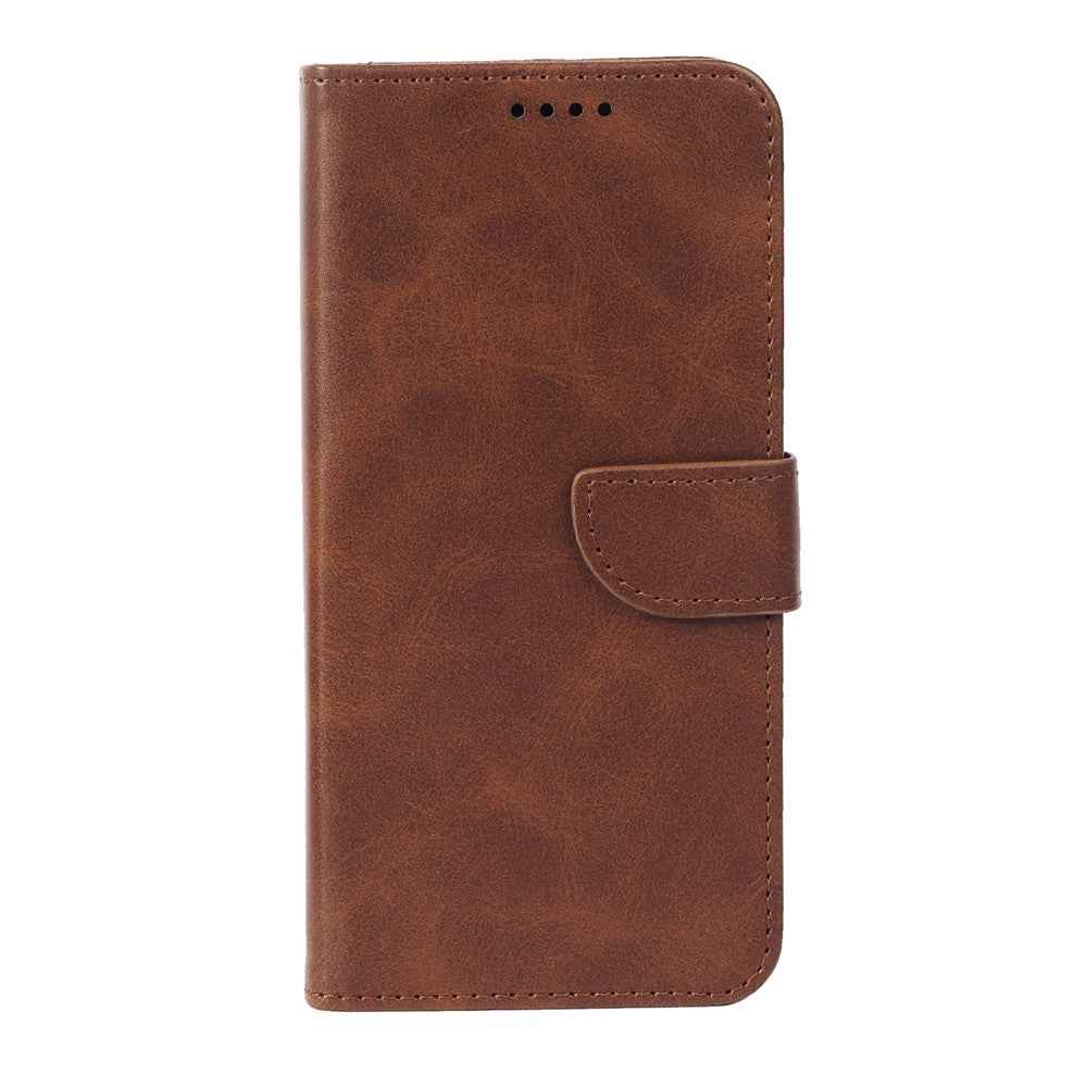 For Xiaomi 17 Pro Case Wallet Stand Magnetic Clasp Closure Calf Texture Leather Phone Cover - Brown