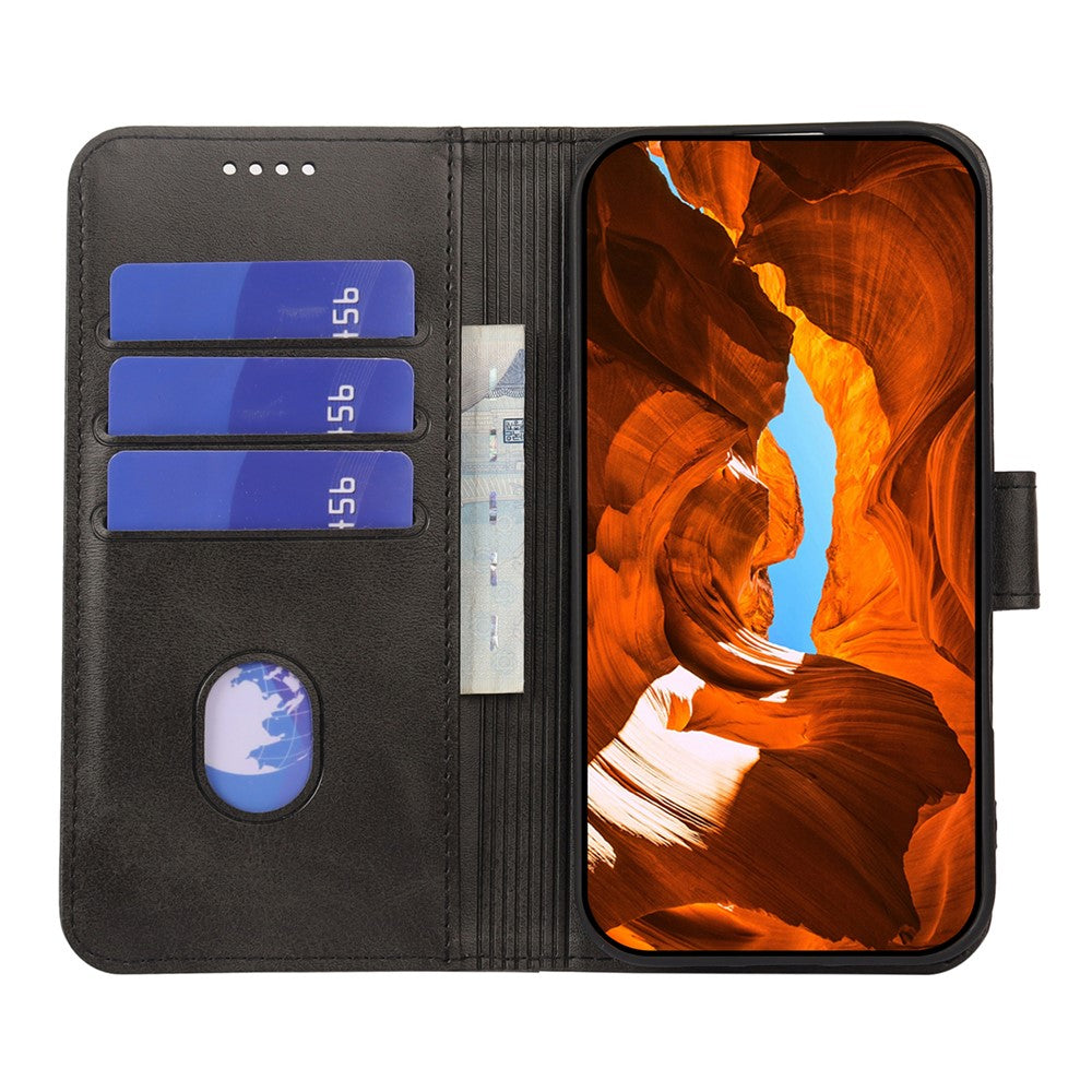 For Xiaomi 17 Pro Max Case Wallet Stand Magnetic Clasp Closure Calf Texture Leather Phone Cover - Black
