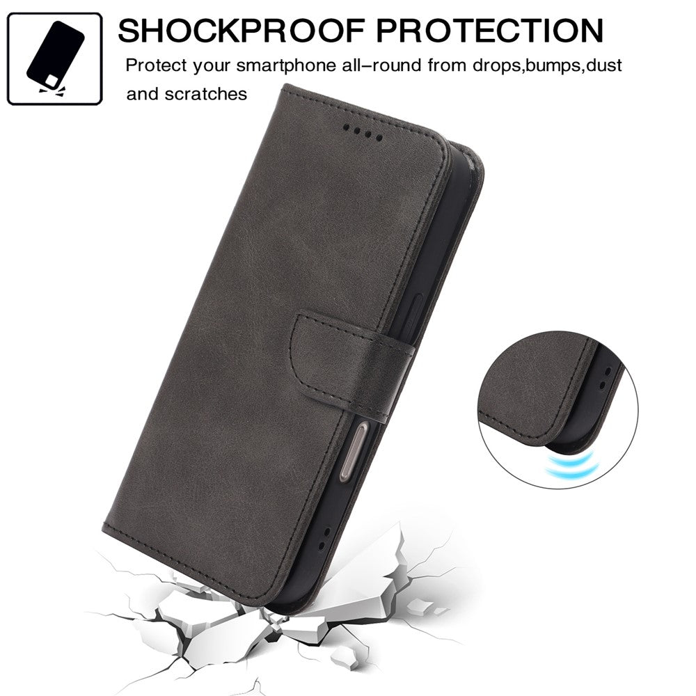 For Xiaomi 17 Pro Max Case Wallet Stand Magnetic Clasp Closure Calf Texture Leather Phone Cover - Black