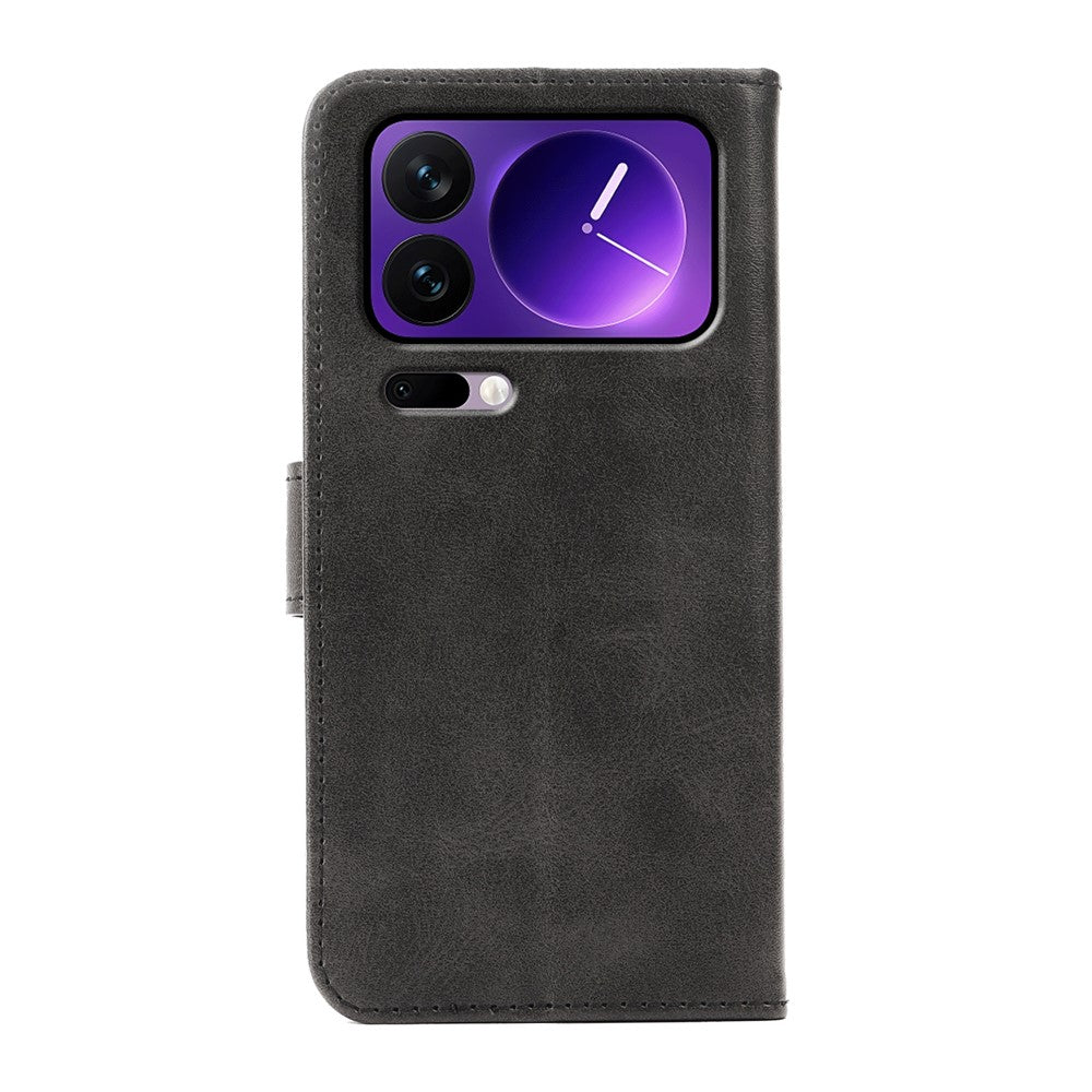 For Xiaomi 17 Pro Max Case Wallet Stand Magnetic Clasp Closure Calf Texture Leather Phone Cover - Black