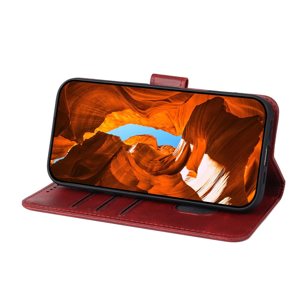 For Xiaomi 17 Pro Max Case Wallet Stand Magnetic Clasp Closure Calf Texture Leather Phone Cover - Red